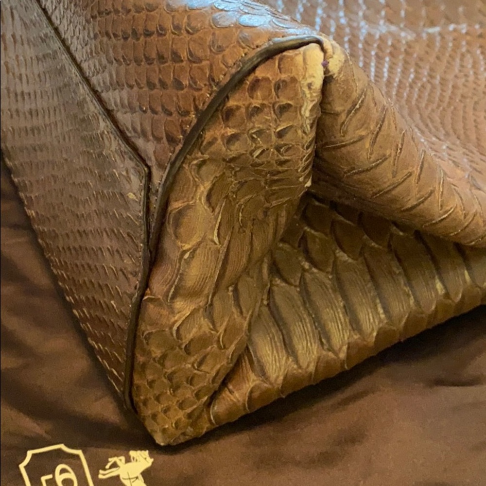 Coach Embossed Leather Python Handbag Chocolate - image 4